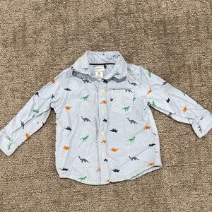 Carter's Light Blue Button-Up Shirt with Colorful Dino Print